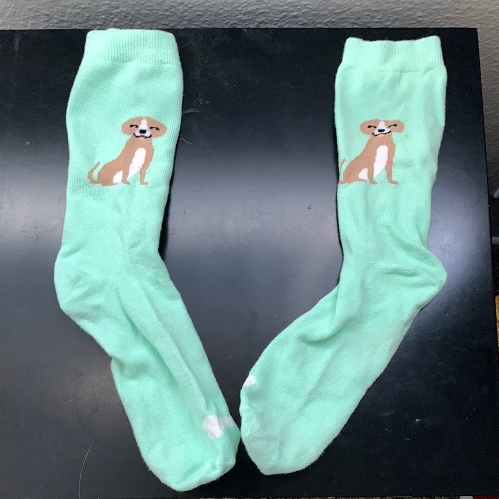 Green Socks with Dog Design